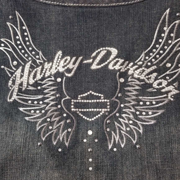 Bundle Harley Davidson Jean vest size 1W and white embellished tshirt size 18/20 - Picture 2 of 5